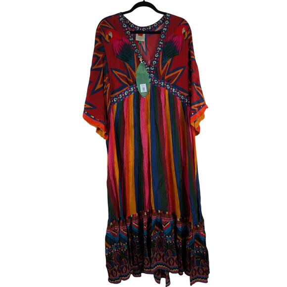 NWT Farm Rio Macaw Show Maxi Dress Sz Lg Boho Witchy Whimsical Artsy Boho - Picture 1 of 15